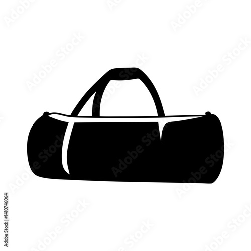 Silhouette of a black duffel bag with handles on a white background