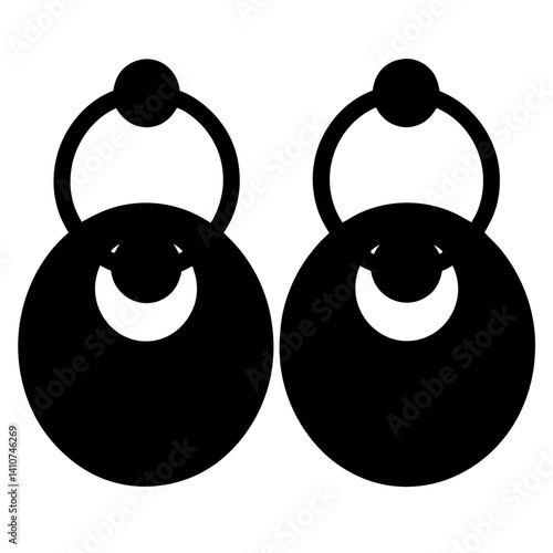 Silhouette of two stylish teardrop earrings with circles and curved shapes