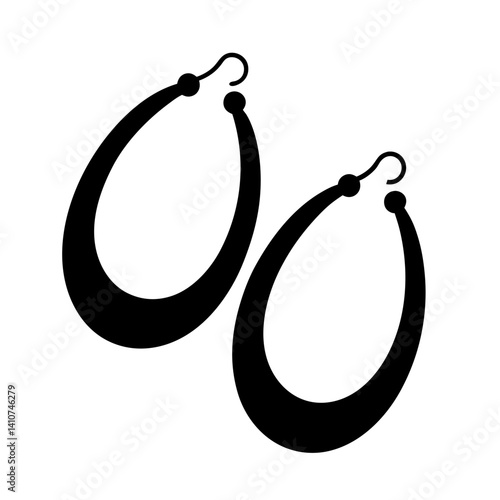 Elegant minimalist black silhouette illustration of a pair of dangling round earrings