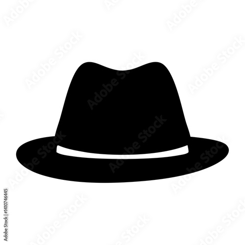Black fedora hat with white stripe isolated on a white background