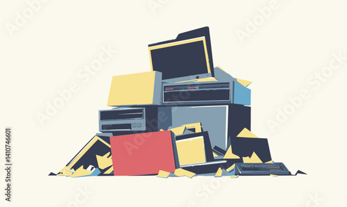 Minimalist Illustration of E-Waste Pile Highlighting Electronic Waste and Recycling Issues