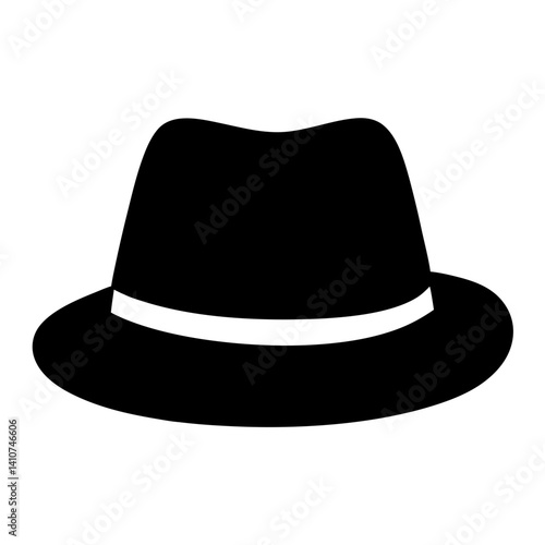 A silhouette of a stylish fedora hat with a white band illustration
