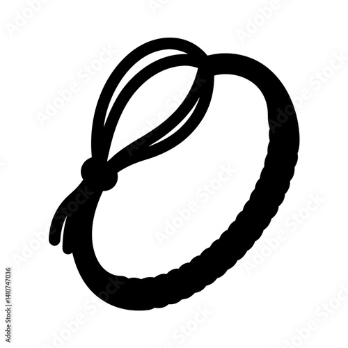 Black rope forms a circular shape with a knotted loop detail