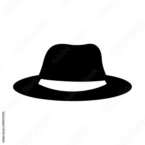 Black fedora hat illustration with white band for vintage fashion
