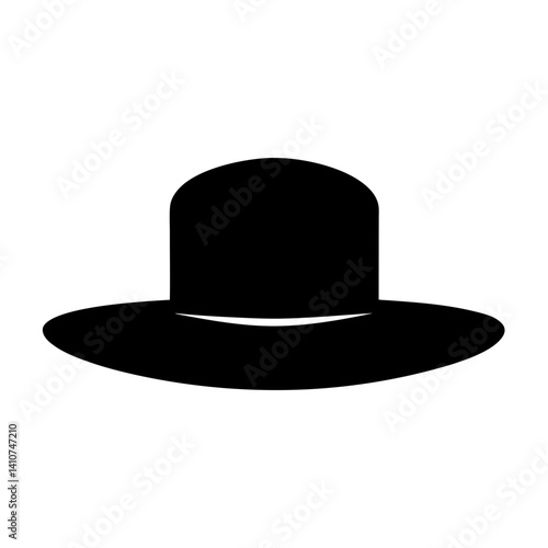 Simplified black silhouette of a vintage bowler hat on a white background