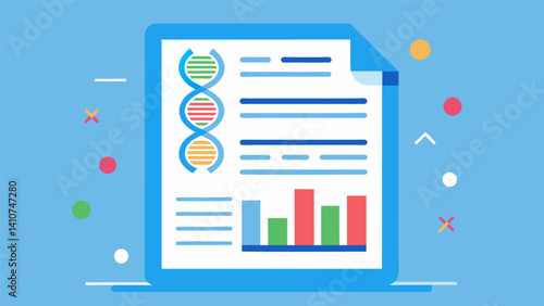 A sample DNA sequencing report used to identify potential genetic biomarkers for a specific disease.. Vector illustration