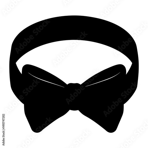 Black bow tie and collar silhouette, neckwear for formal events, vector icon