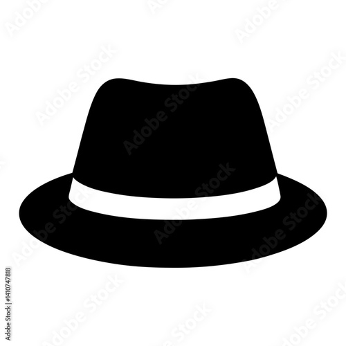 Stylish black fedora hat with a contrasting white band illustration