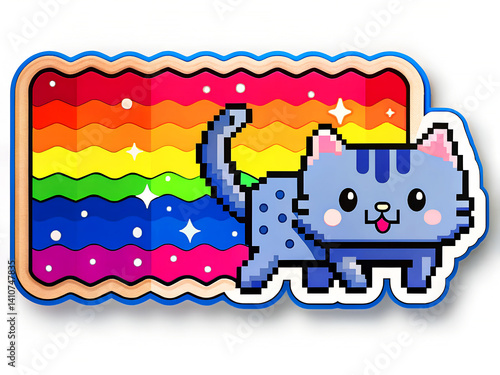 Pixelated Nyan Cat with Rainbow Trail