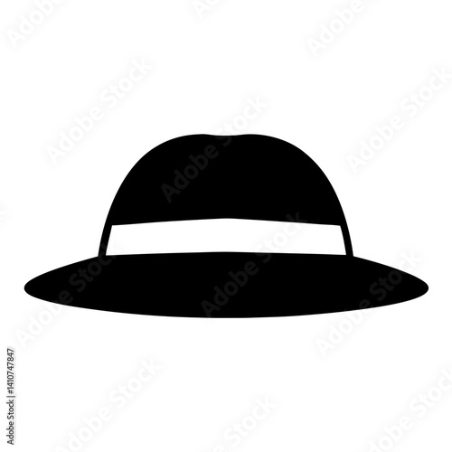 Stylized illustration of a black fedora hat with a white band
