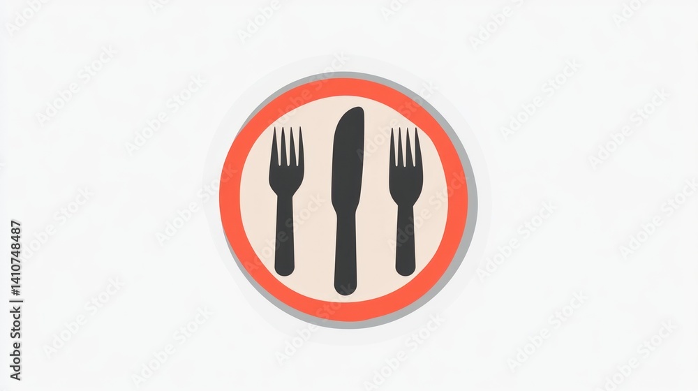 Dining Icon with Forks and Knife in Circular Frame for Restaurant or Food Industry Use Dining Icon with Forks and Knife in Circular Frame for Restaurant or Food Industry Use