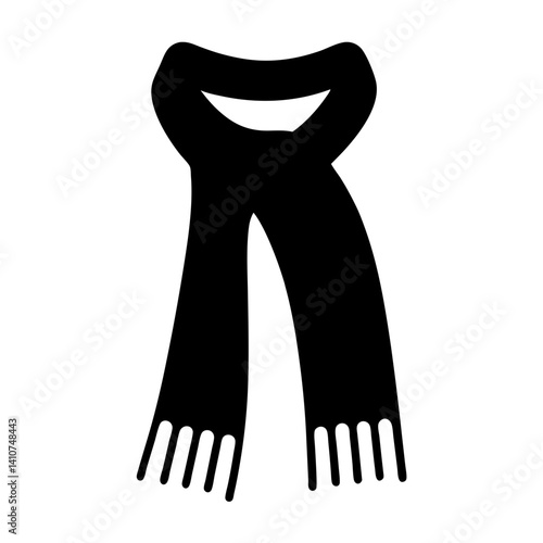 Stylized silhouette of a knitted scarf with tassels for winter wear