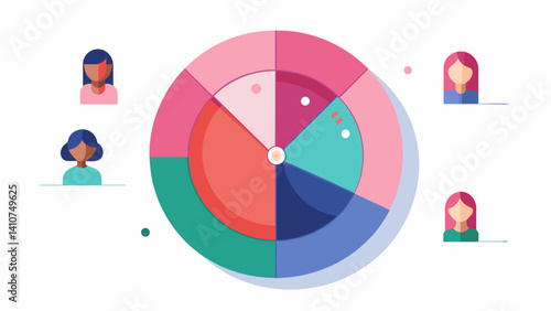 A visually striking pie chart displaying the breakdown of female voters by age group.. Vector illustration