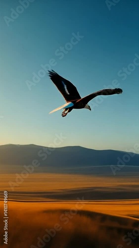 White-Tailed Eagle Soars Above Hortobágy Plains at Sunset Glow
