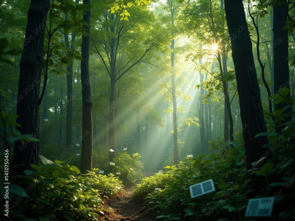 Obraz premium Sunlit Forest Path AI Generated Image