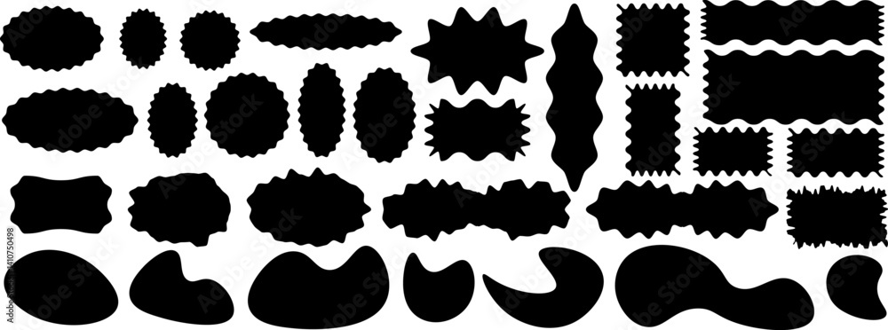 Fototapeta premium Collection of wavy-edge badges and abstract organic blobs in silhouette style. Vector EPS 10