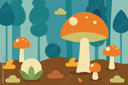 vector illustration of mushrooms in the forest