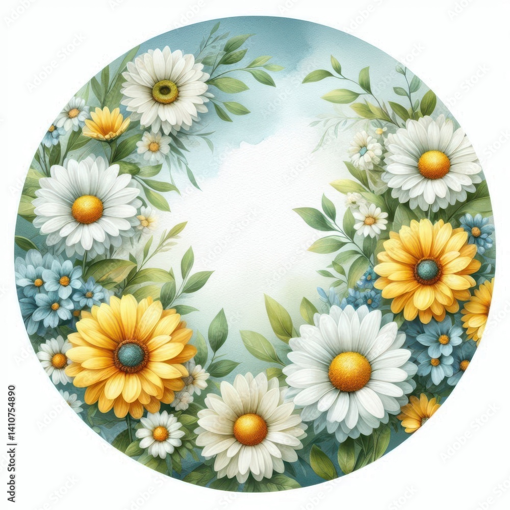 Charming botanical artwork with handpainted flowers and wild leaves. A fresh and feminine wreath captured in soft pastel tones for decorative stationery or prints. Charming botanical artwork with handpainted flowers and wild leaves. A fresh and feminine wreath captured in soft pastel tones for decorative stationery or prints.