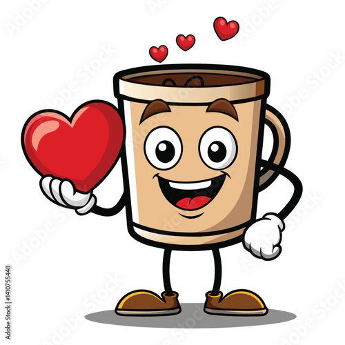Cartoon coffee cup holding a heart