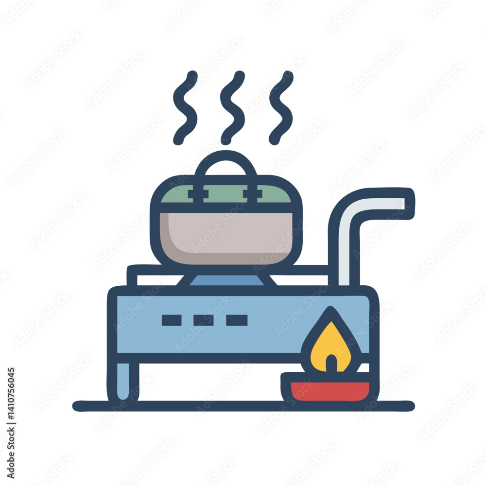 Kettle on Stove Icon Representing Camp Cooking and Outdoor Meal Preparation