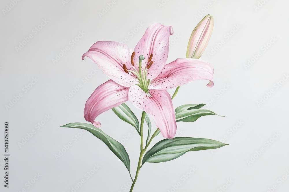 Naklejka premium Delicate pink lily, painted in watercolor.