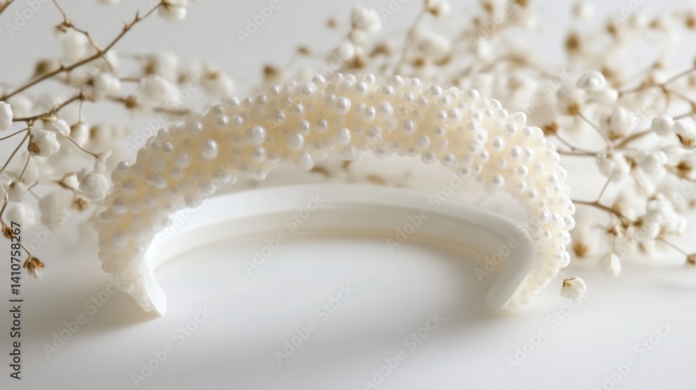 Elegant PearlEmbellished Headband with Delicate Floral Background Perfect for Bridal and Fash Elegant PearlEmbellished Headband with Delicate Floral Background Perfect for Bridal and Fash