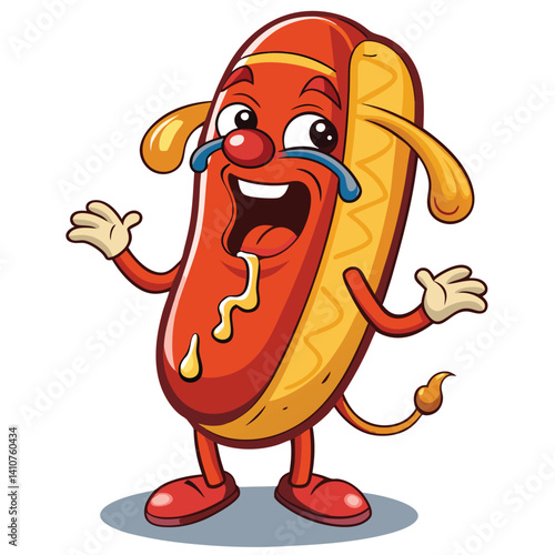 Exuberant hot dog character, dripping with delight