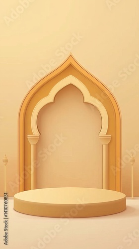 Elegant and minimalist golden arch mirror positioned against a smooth, blank backdrop in a modern interior environment.