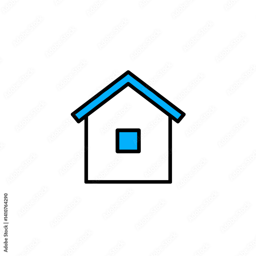 Simple house icon with blue roof and window on a white background Simple house icon with blue roof and window on a white background