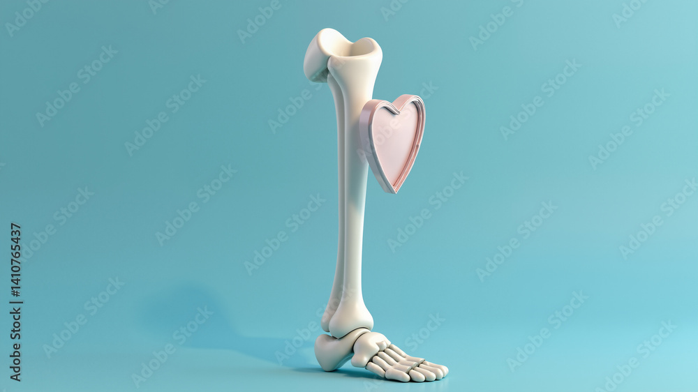 Fototapeta premium Human Leg bone with shield, Medical or healthcare concept background, 3d rendering.