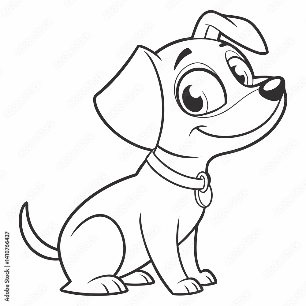 Fototapeta premium Simple Cartoon Dog Line Art Vector