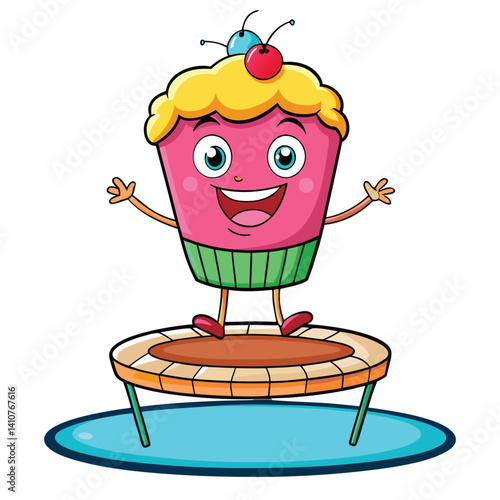 Playful cupcake on a jumping trampoline