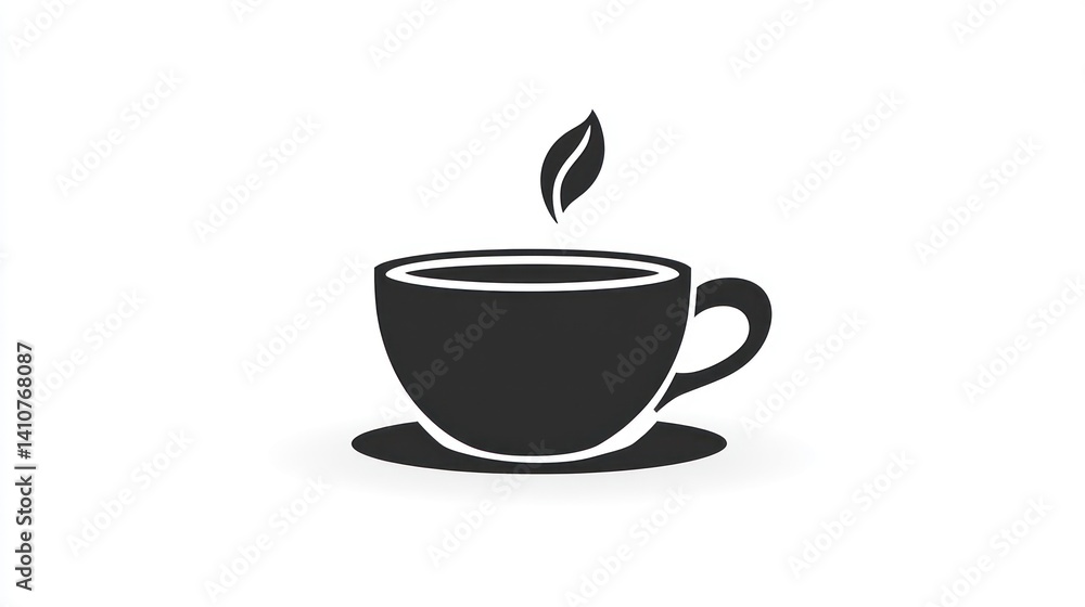 Obraz premium Minimalist Coffee Cup with Steaming Leaf Icon for Design and Marketing Materials