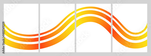 Abstract gradient waves with dynamic orange and yellow lines, smooth curves forming modern modular constructions. Bright vector compositions for posters and interiors