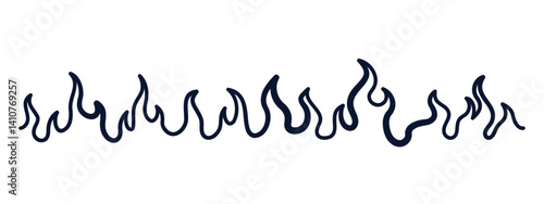 Hand drawn fire line in black outline on white background. Wavy flame border element for tattoos, stickers, avant-garde prints or modern jewelry
