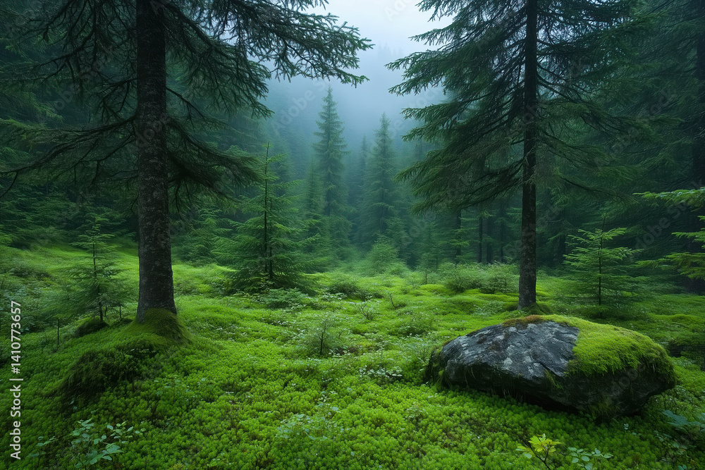 Fototapeta premium Foggy forest in the mountains
