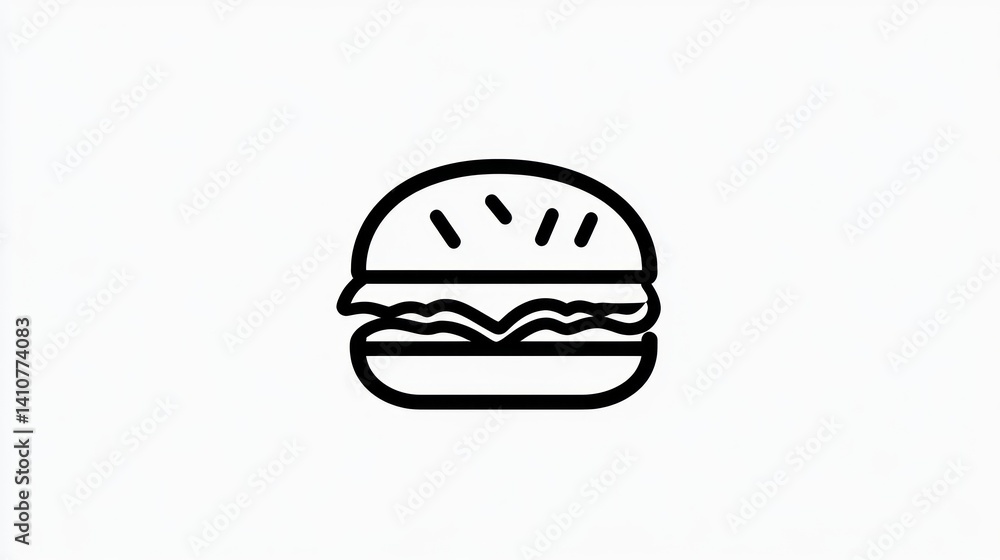 Simple Line Art Illustration of a Classic Sandwich with Bread Lettuce and Meat for Food Desig Simple Line Art Illustration of a Classic Sandwich with Bread Lettuce and Meat for Food Desig