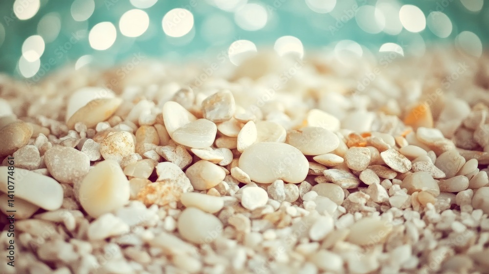 Blue pebbles on a sunlit beach, accompanied by gentle sea waves, generate a peaceful bokeh effect. Blue pebbles on a sunlit beach, accompanied by gentle sea waves, generate a peaceful bokeh effect.