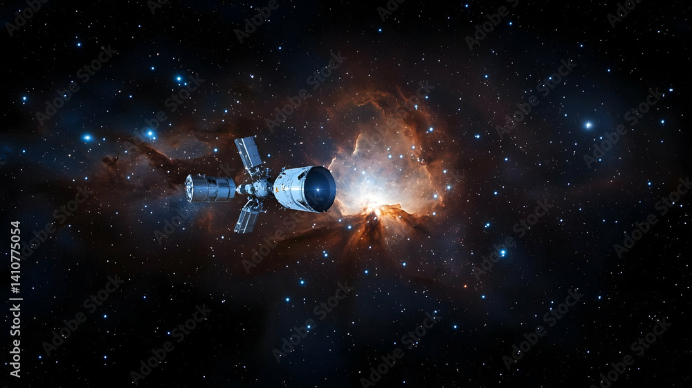 Naklejka premium Spacecraft In Deep Space Nebula