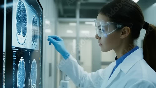 Scientist studies brain scans on screen