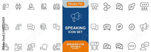 Speaking line editable icon set. Communication icons collection. Containing discussion, speech bubble, talking, consultation, conversation and more. vector illustration.