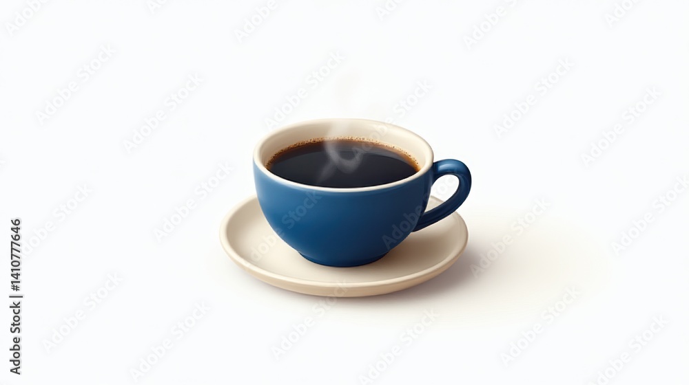 Obraz premium Steaming Hot Beverage in a Blue Cup on a Saucer Perfect for Breakfast or Relaxation Moments