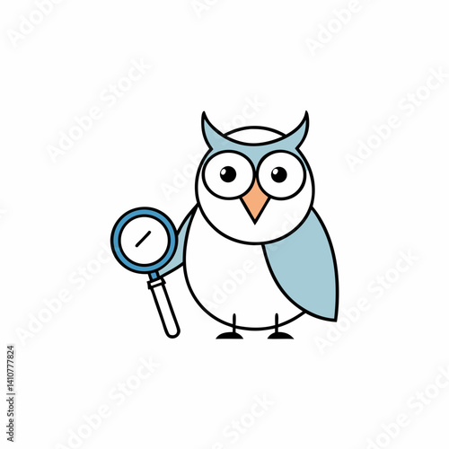 owl with a thoughtful expression, examining a patient with a magnifying glass.
