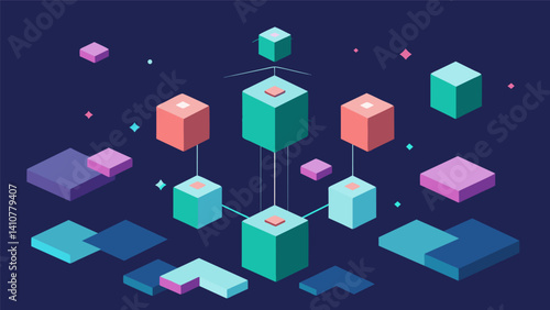 A of blocks hovering midair symbolizing the immutable nature of data on the blockchain.. Vector illustration