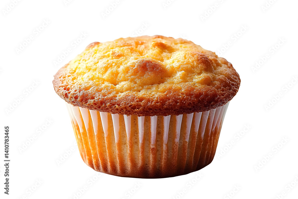 A freshly baked and fluffy corn muffin or cupcake isolated on white transparent background. A freshly baked and fluffy corn muffin or cupcake isolated on white transparent background.