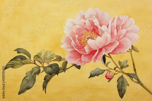 Fototapeta Naklejka Na Ścianę i Meble -  Delicate pink peony blossom, painted in muted tones.