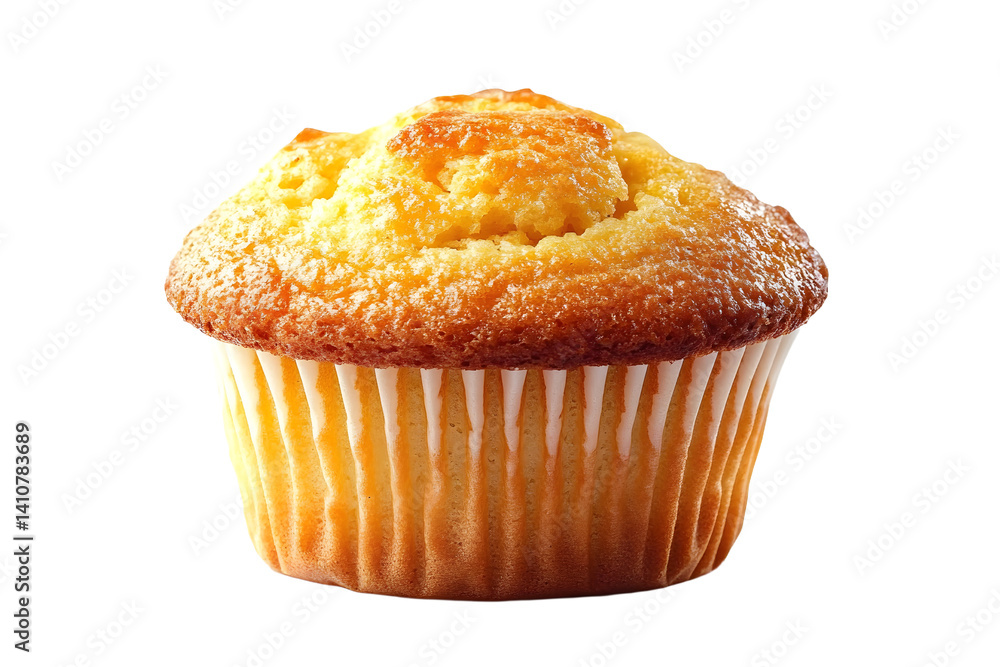 A freshly baked and fluffy corn muffin or cupcake isolated on white transparent background. A freshly baked and fluffy corn muffin or cupcake isolated on white transparent background.