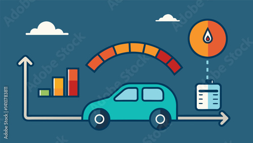 A summary of the distance traveled and average fuel consumption over a certain period of time.. Vector illustration