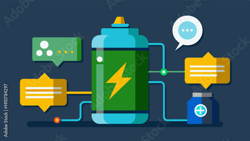 In case of a power outage the sensors have a backup battery system to continue monitoring and regulating tank conditions until electricity is restored.. Vector illustration