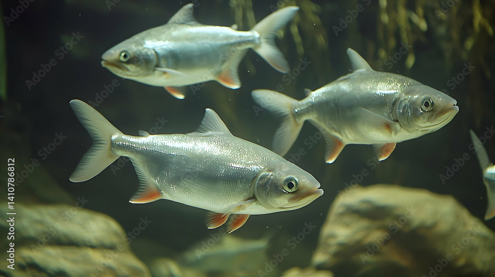 Naklejka premium Silver Fish Schooling In Aquarium